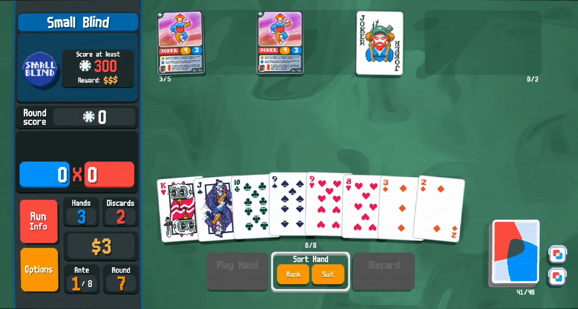 Two Trading Cards on Ante 1's Small Blind.
