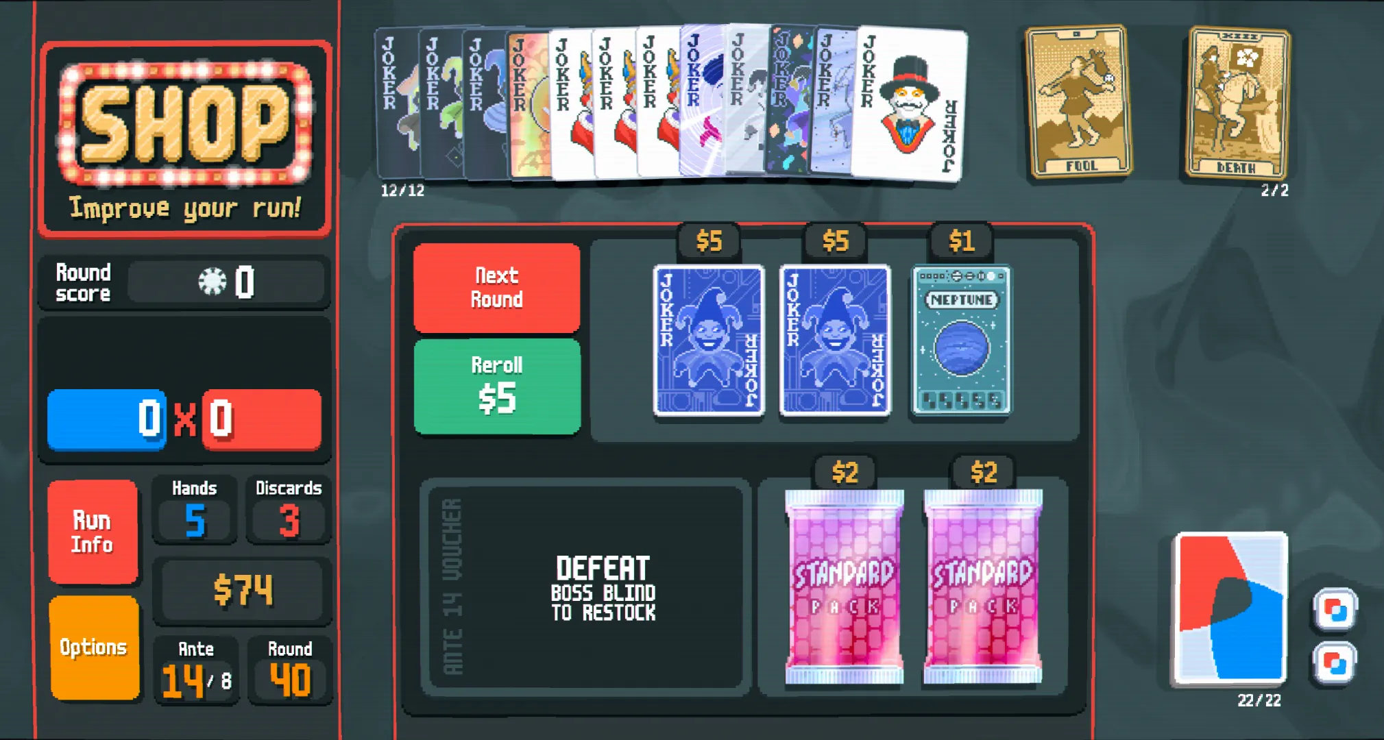 The shop offering two Blueprint Jokers.