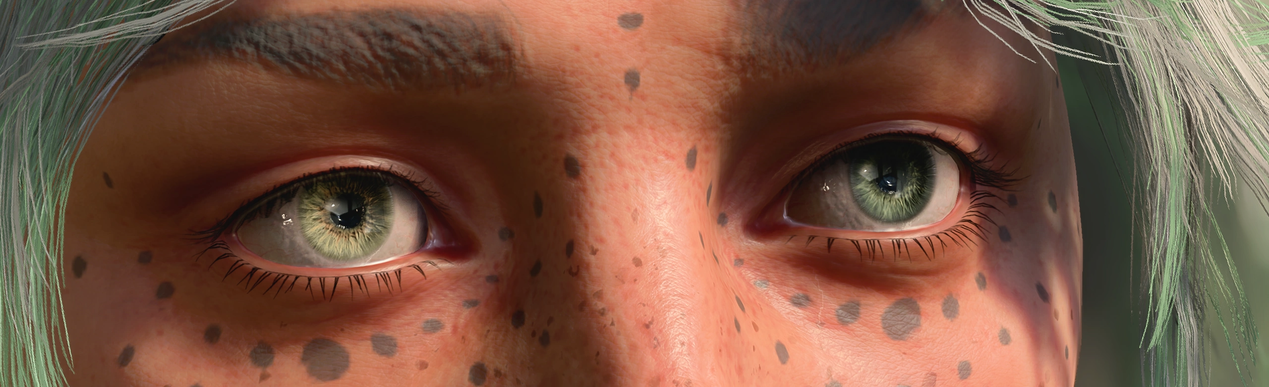 Close-up shot of the eyes of Ramie the Tiefling.