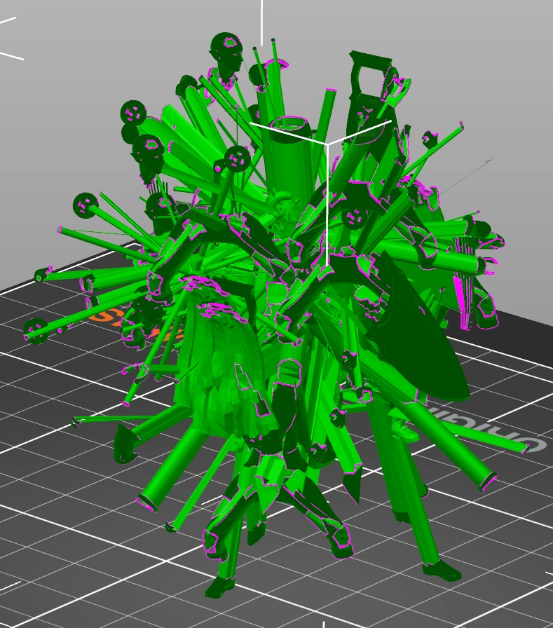 A broken stl file sliced in PrusaSlicer.