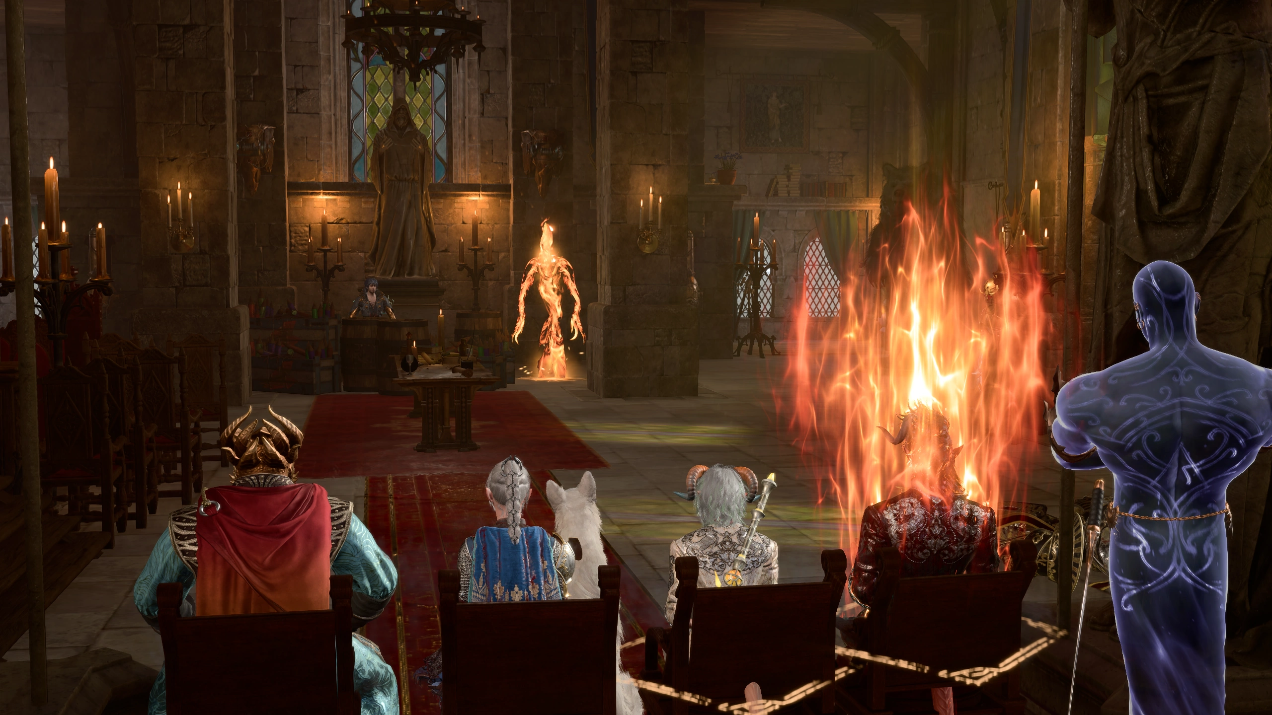 Ramie and the Party sitting and watching Gortash surrounded by a huge quantity of explosives.