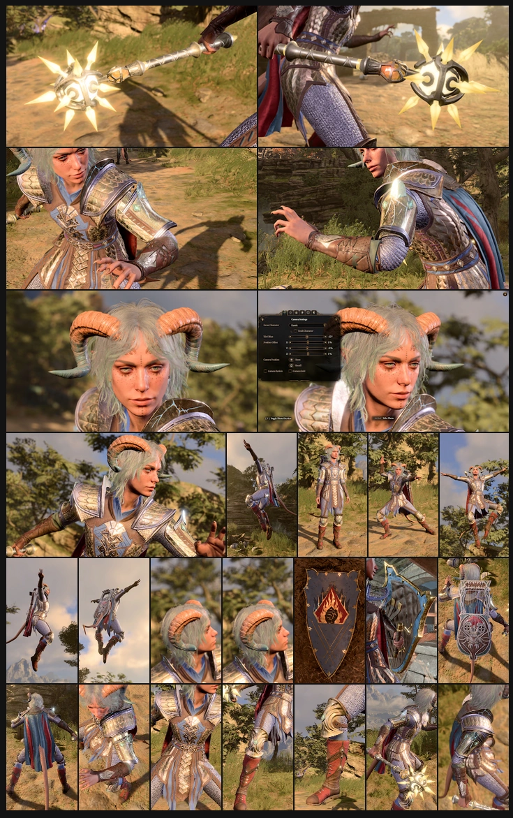 A grid of reference screenshots taken in Baldur's Gate 3.