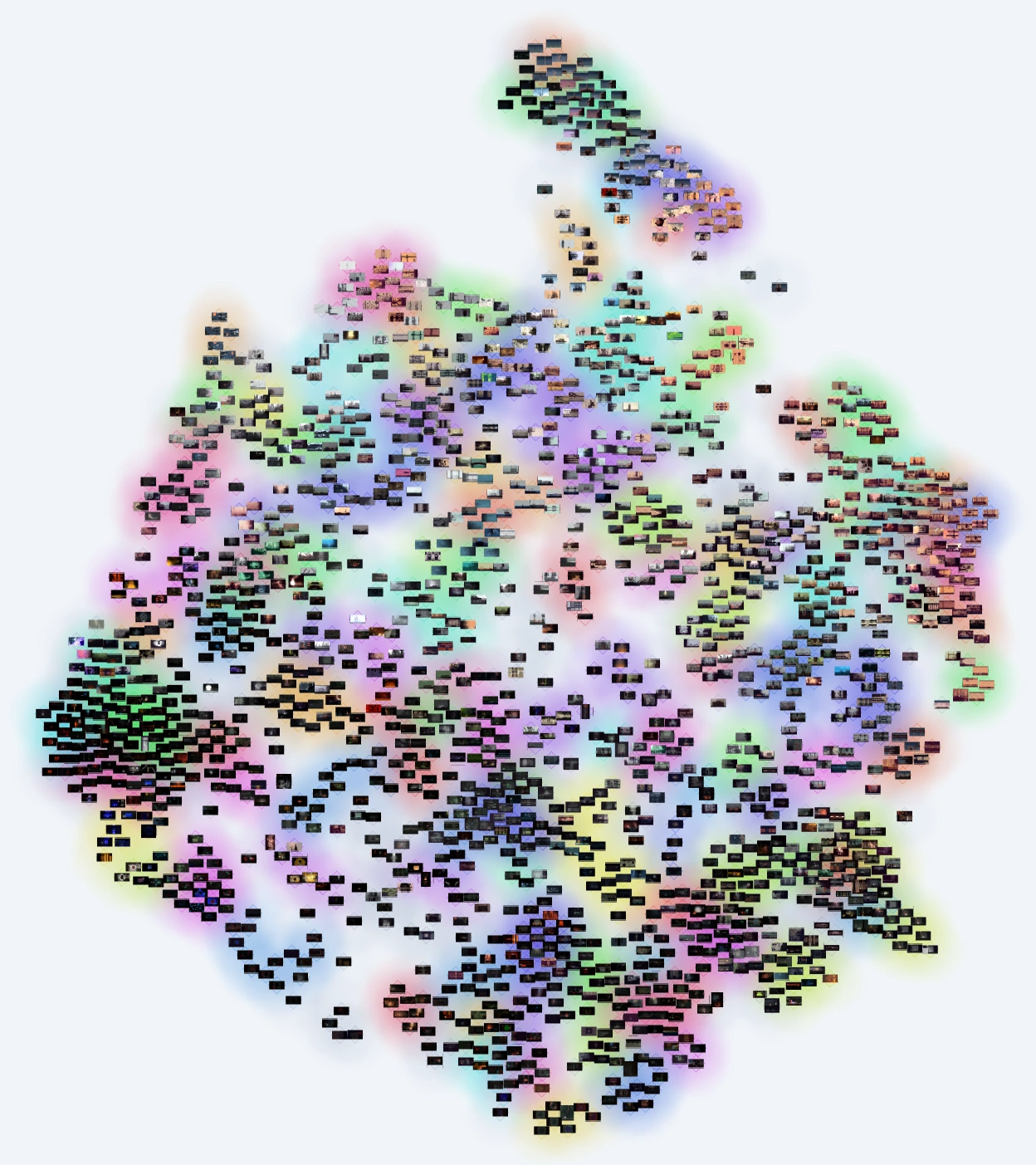 The latent atlas showing the full 1500 rain world screenshots being clustered.