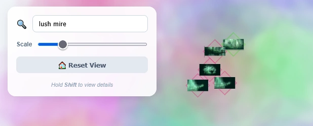 Screenshots of Lush Mire, a community mod, being clustered together.