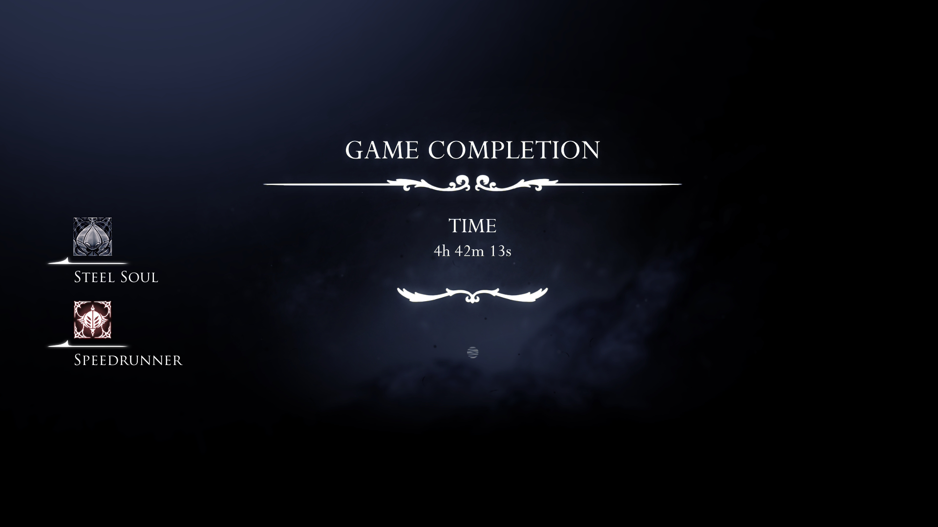 The notification for unlocking the Steel Soul Speedrun achievement.