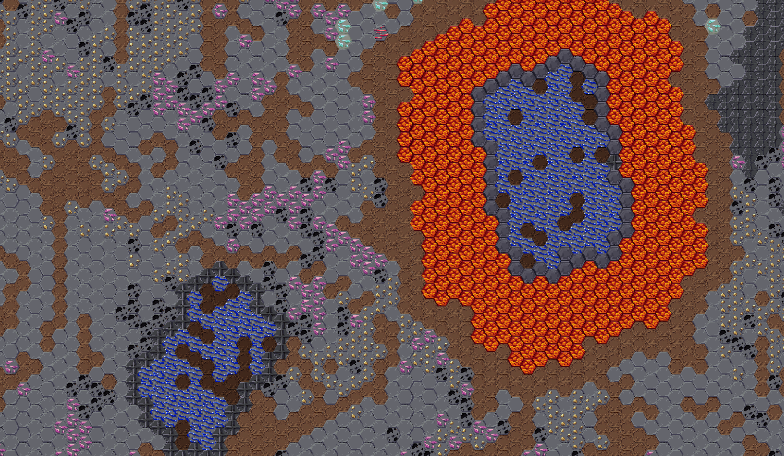 Close-up of a hardened lava vault, a room walled off and surrounded by a moat of lava.