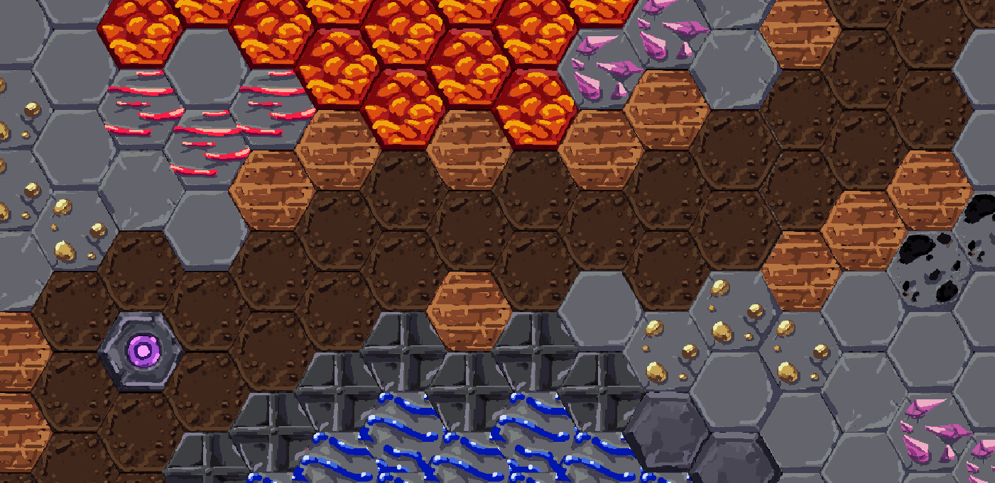 A close-up section of the mine showing a mix of stone, wood, lava, ore veins, and a spawn point marker. A close-up section of the mine showing a mix of stone, wood, lava, ore veins, and a spawn point marker.