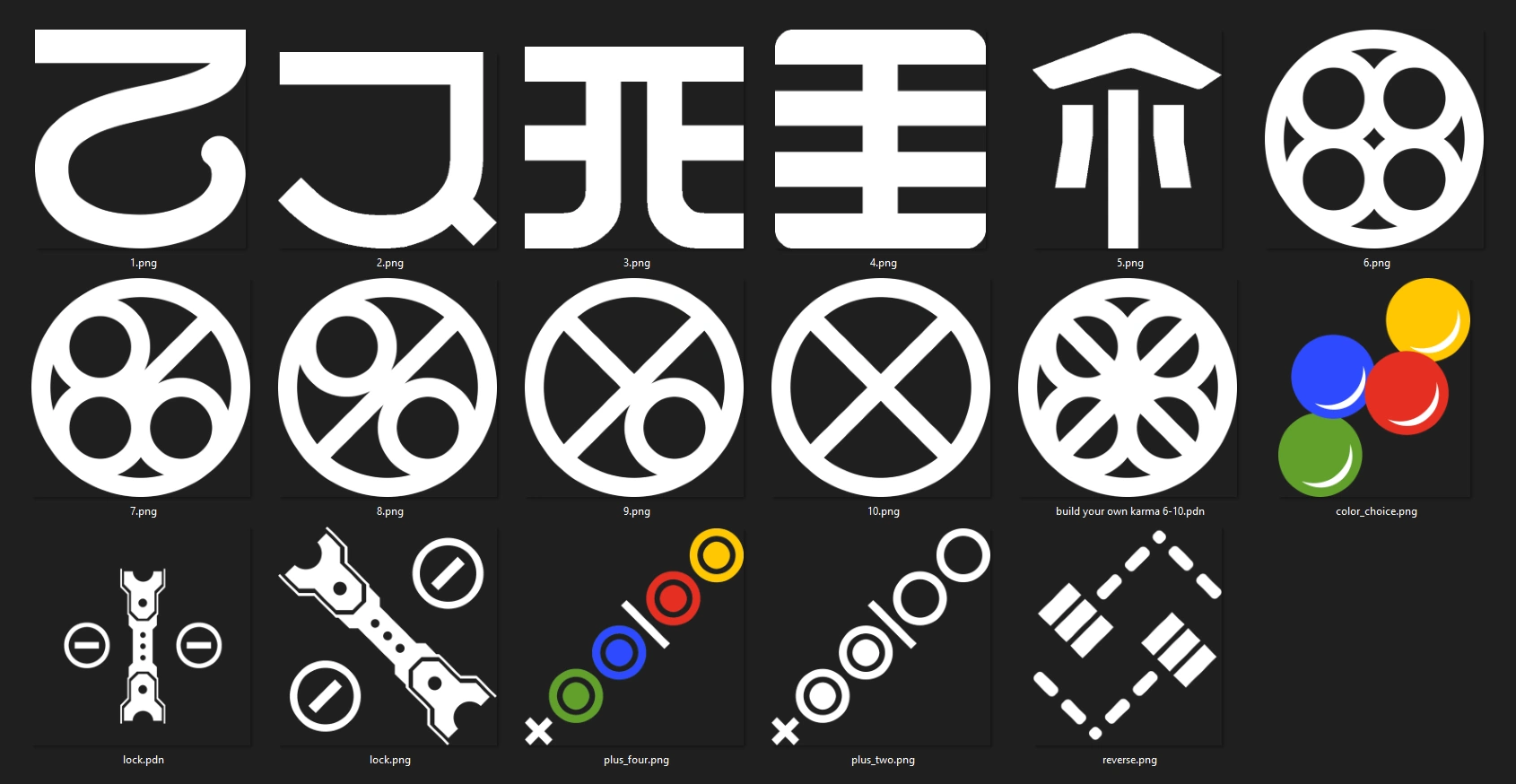 The different Rain World symbols designed for the cards.